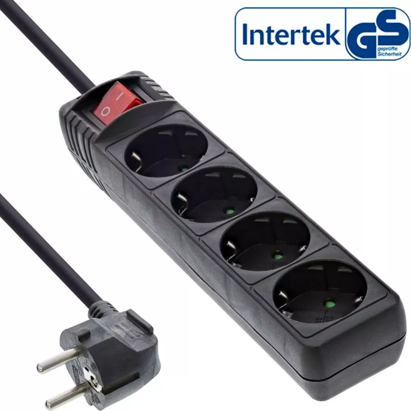 InLine® Steckdosenleiste 4-fach Schutzkontakt mit Schalter 3m schwarz